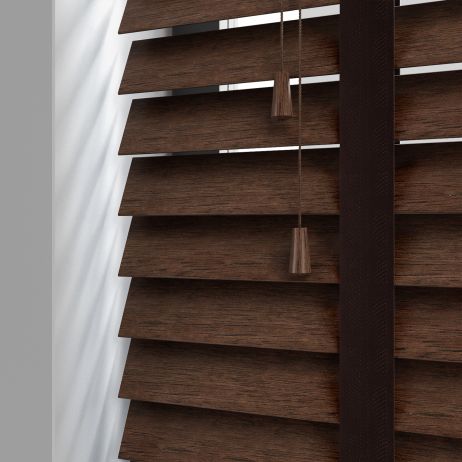 Houten jaloezie van Abachi met ladderband - Kastanje gemaakt van Abachi in de kleur Donker hout
