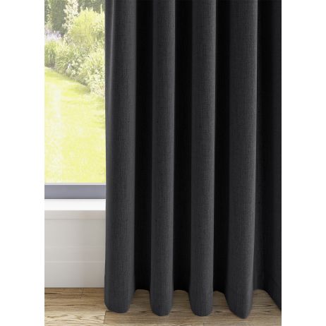 Orkney gordijn - Zwart met dubbele plooi gemaakt van Polyester in de kleur Zwart