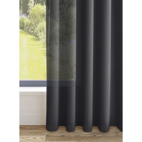 Santiago gordijn - Antraciet met dubbele plooi gemaakt van Polyester in de kleur Zwart