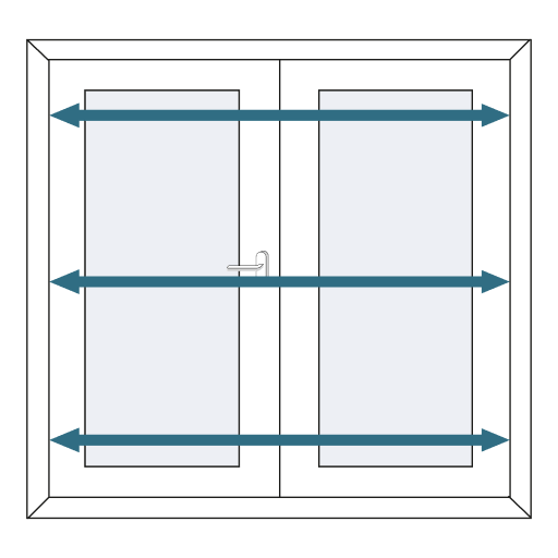Meet op 3 plaatsen de breedte tussen de frames en noteer de kleinste maat.