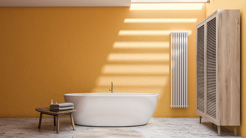 Gele badkamer met textuur